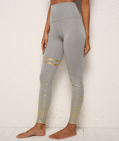 Gold Dot Striped Print High Waist Leggings