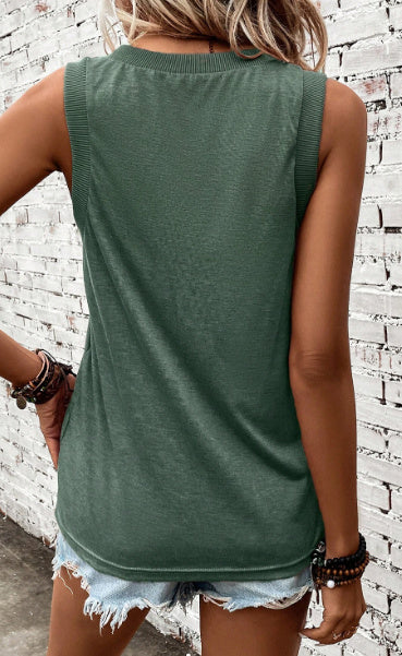Mist Green Ribbed V Neck Tank