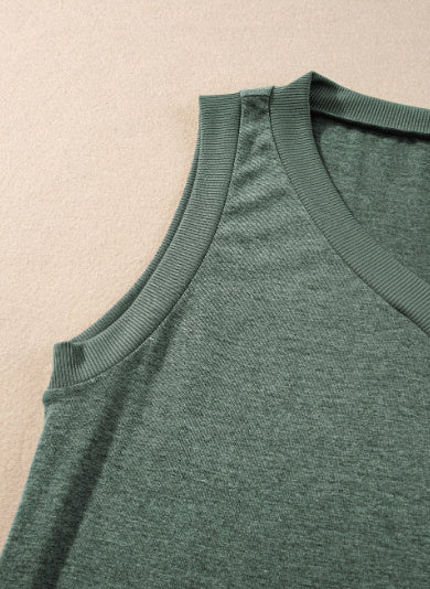 Mist Green Ribbed V Neck Tank