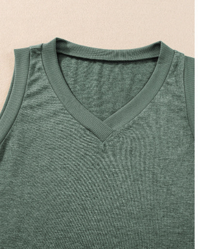 Mist Green Ribbed V Neck Tank