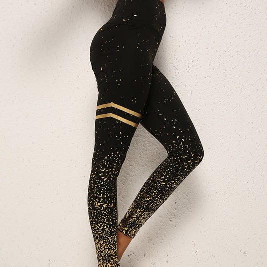 Gold Dot Striped Print High Waist Leggings
