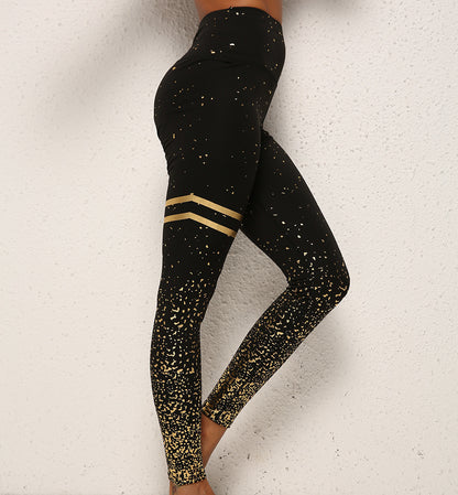 Gold Dot Striped Print High Waist Leggings